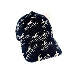 Hollister California Adjustable Hat Baseball Cap All Over Print Navy Blue.